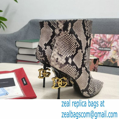 Dolce  &  Gabbana Thin Heel 10.5cm Leather Ankle Boots Snake Print Gray with Baroque DG Heel 2021